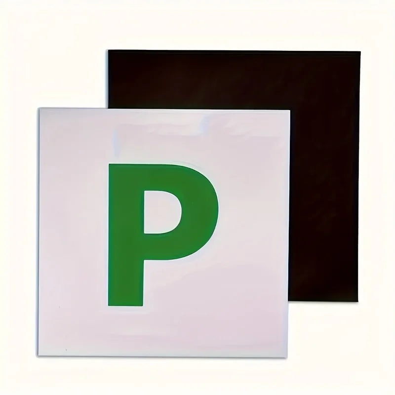 Front and magnetic back of the P plate
