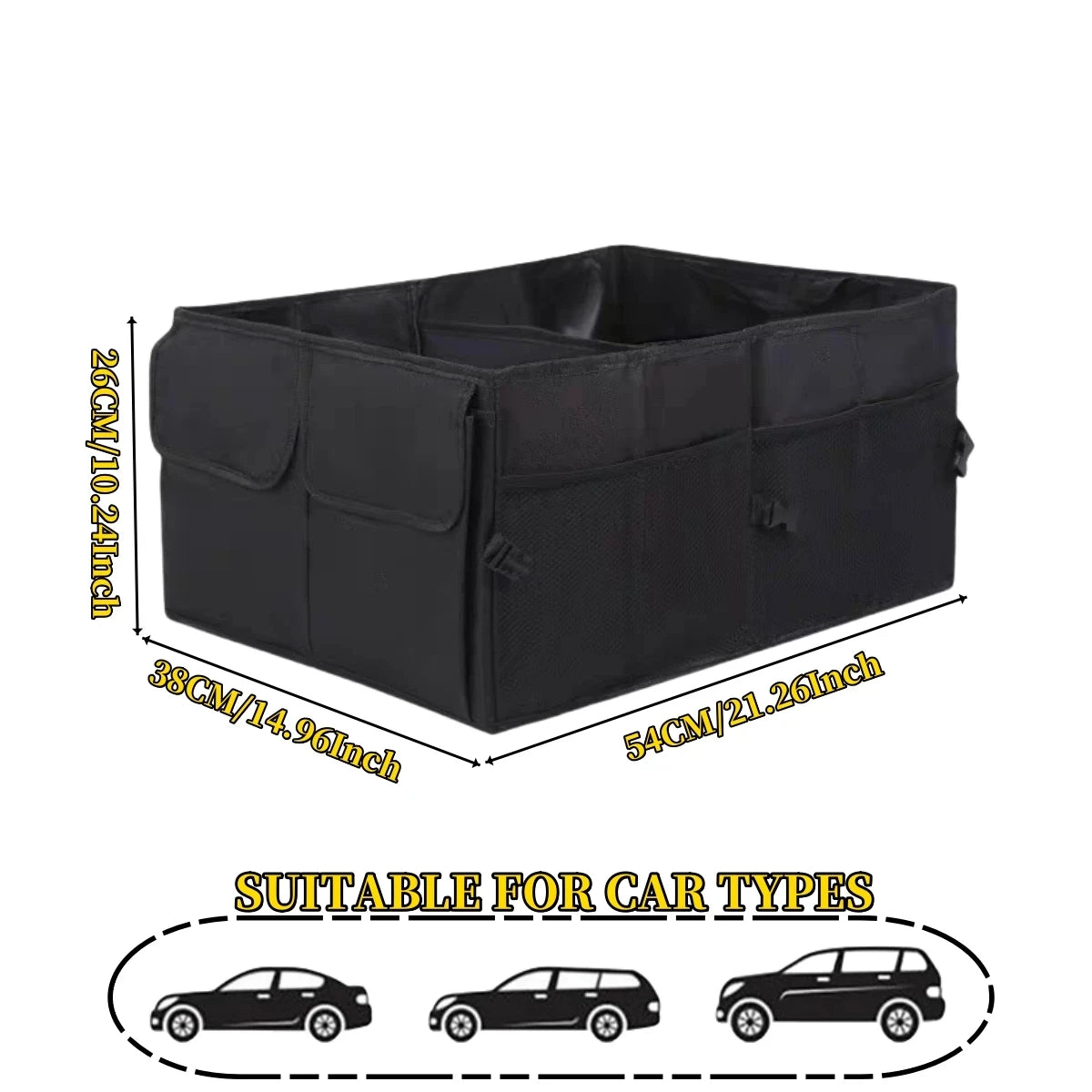 Boot organiser size: 54 × 38 × 26 cm (supplier measurements)