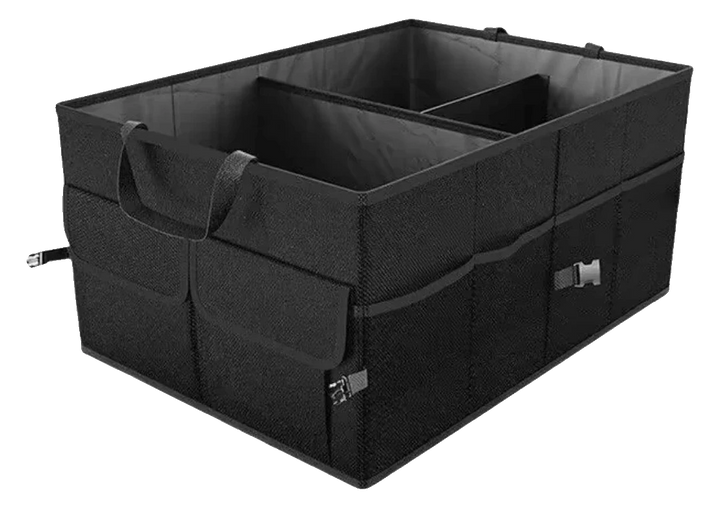 Black collapsible boot organiser with compartments